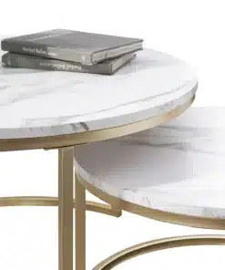 Table Basse Ronde Marbre Blanc Doré