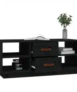 Table Basse Rectangulaire Noire avec Rangements en Bois Massif