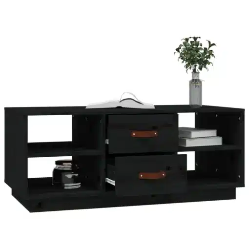 Table Basse Rectangulaire Noire avec Rangements en Bois Massif