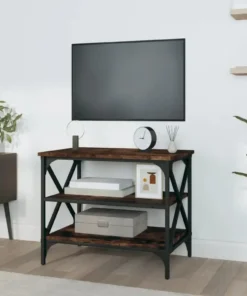 Meuble TV en Bois de Chêne Fumé avec Rangements