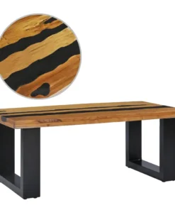 Table Basse en Bois de Teck Massif et Pierre De Lave