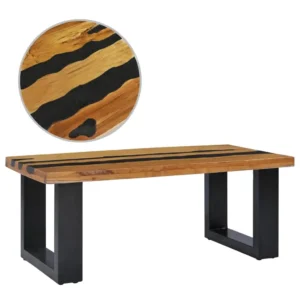 Table Basse en Bois de Teck Massif et Pierre De Lave