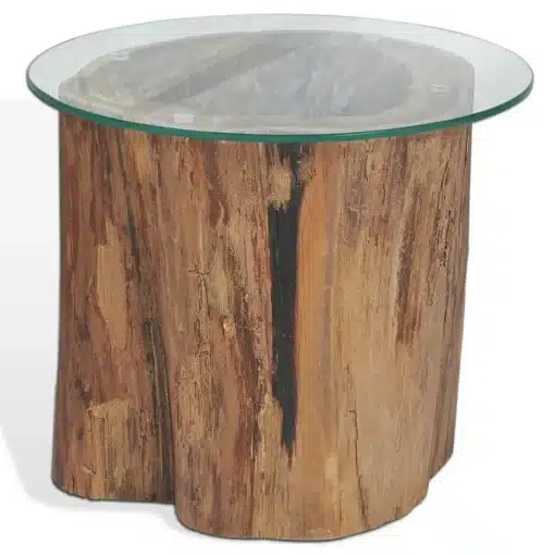 Table Basse Ronde en Bois de Teck et Verre Trempé