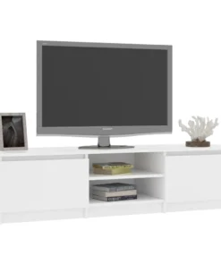 Meuble Télé Blanc Long avec Rangements 140 cm