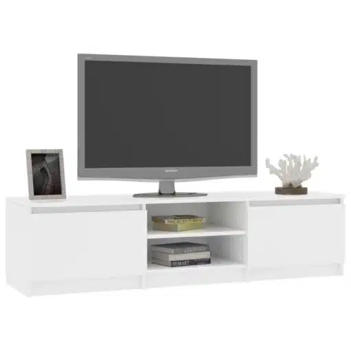 Meuble Télé Blanc Long avec Rangements 140 cm