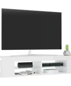 Meuble TV Blanc Laqué Lumineux LED avec Rangements 135 cm