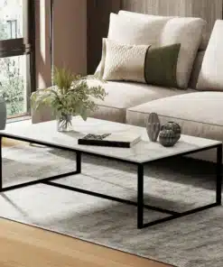 Table Basse en Marbre Blanc Rectangulaire