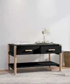 Table Basse Rectangulaire Noire en Bois avec Tiroirs et Rangements