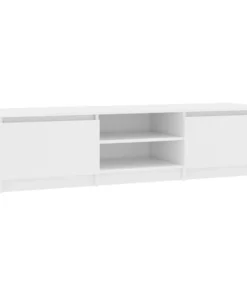 Meuble Télé Blanc Long avec Rangements 140 cm