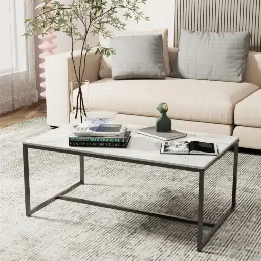 Table Basse en Marbre Blanc Rectangulaire