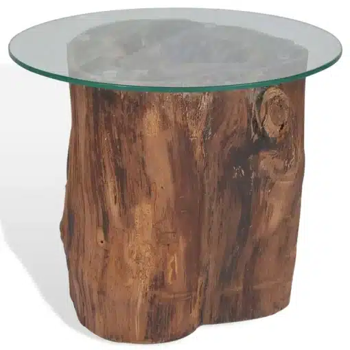 Table Basse Ronde en Bois de Teck et Verre Trempé