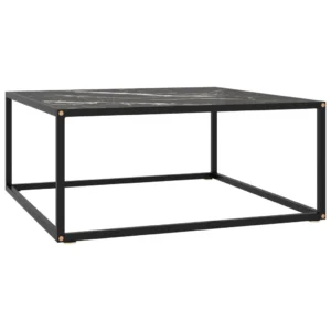Table Basse en Verre Trempé Effet Marbre Noir