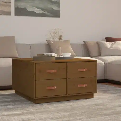 Table Basse Marron Miel en Bois Massif