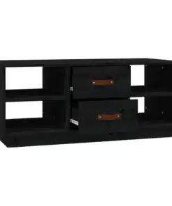 Table Basse Rectangulaire Noire avec Rangements en Bois Massif