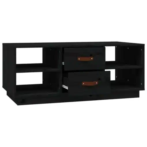 Table Basse Rectangulaire Noire avec Rangements en Bois Massif