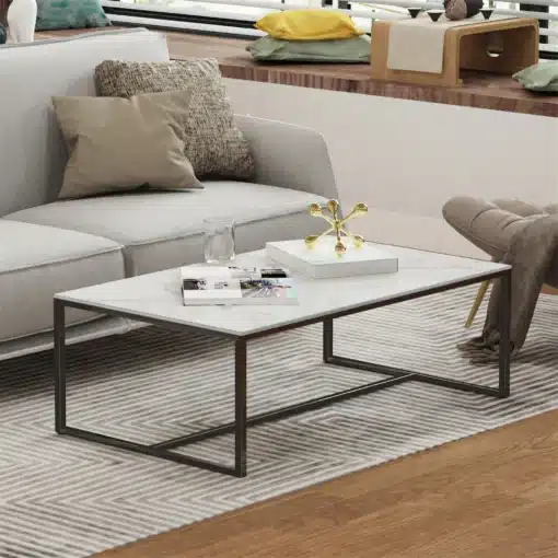 Table Basse en Marbre Blanc Rectangulaire