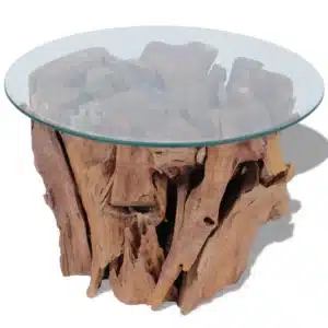 Table Basse en Bois de Teck Flotté Et Verre