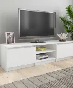 Meuble Télé Blanc Long avec Rangements 140 cm