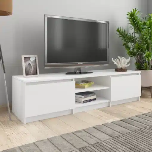 Meuble Télé Blanc Long avec Rangements 140 cm