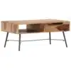 Table Basse en Bois Massif Clair avec Tiroirs