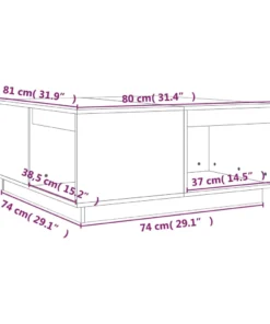 Table Basse Carrée en Bois Massif Noir avec Rangement