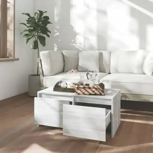 Table Basse Nordique en Bois Gris Sonoma avec Tiroirs