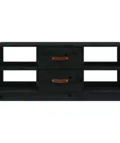 Table Basse Rectangulaire Noire avec Rangements en Bois Massif