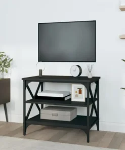 Meuble TV Noir en Bois avec Rangements