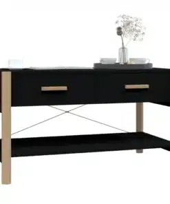 Table Basse Rectangulaire Noire en Bois avec Tiroirs et Rangements