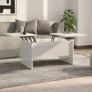 Table Basse Relevable en Bois Blanc avec Double Plateaux