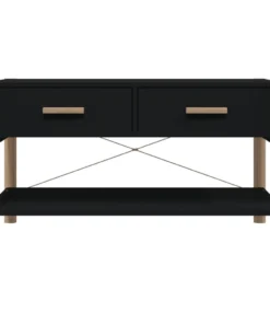 Table Basse Rectangulaire Noire en Bois avec Tiroirs et Rangements