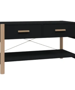 Table Basse Rectangulaire Noire en Bois avec Tiroirs et Rangements