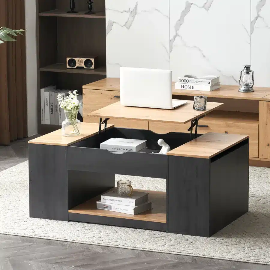 Table Basse Relevable Extensible En Bois Noir