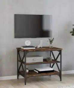 Meuble TV en Bois de Chêne Fumé avec Rangements