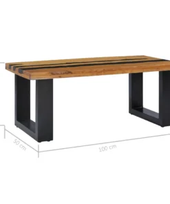 Table Basse en Bois de Teck Massif et Pierre De Lave