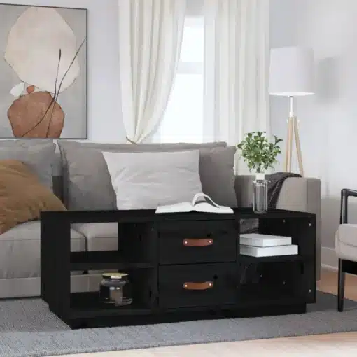 Table Basse Rectangulaire Noire en Bois Massif