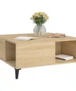 Table Basse Carrée avec Rangements en Bois de Chêne Sonoma