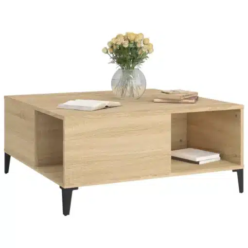 Table Basse Carrée avec Rangements en Bois de Chêne Sonoma