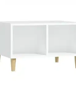 Table Basse Carrée Bois et Blanc et Rangements