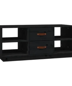 Table Basse Rectangulaire Noire avec Rangements en Bois Massif