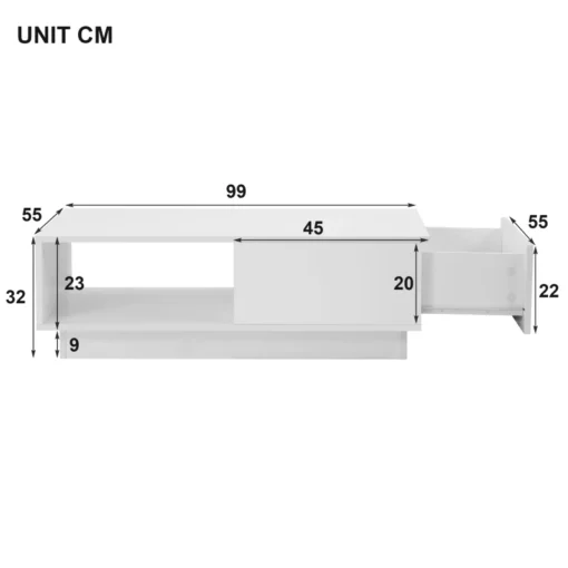 Table de Salon Moderne Rectangulaire en Bois Brillant LED