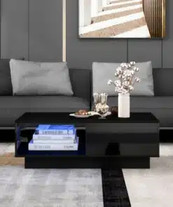 Table de Salon Moderne Rectangulaire en Bois Brillant LED