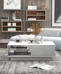 Table de Salon Moderne Rectangulaire en Bois Brillant LED