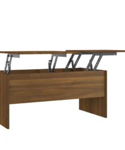 Table Basse Relevable en Bois de Chêne Massif Marron