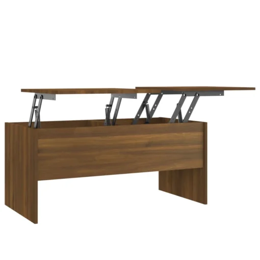 Table Basse Relevable en Bois de Chêne Massif Marron