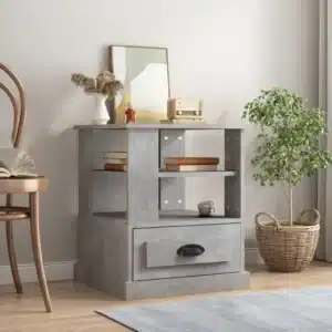 Table Basse d'Appoint Carrée en Bois Gris