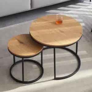 Lot De 2 Tables Basses Nordiques en Bois et Métal Noir