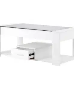 Table Basse de Salon Blanche avec Plateau en Verre