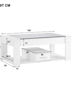 Table Basse de Salon Blanche avec Plateau en Verre