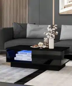 Table de Salon Moderne Rectangulaire en Bois Brillant LED